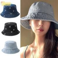 ราคา หมวกบักเก็ต denim ปักลายปีกกว้าง สไตล์หมวกชาวประมง พับได้ กันแดด ระบายอากาศ เหมาะสำหรับชายหาด (44757140427)