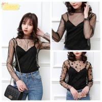 ราคา เสื้อยืดแขนยาวซีทรูสีดำ พร้อมลายตาข่าย (48657135625)