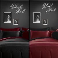 ราคา ชุดผ้าปู ผ้านวม สีพื้น ทูโทน ดำ แดง ST75 76 Stamps Bedding (13251347453)