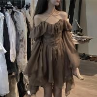 ราคา ราคาพิเศษ F X ชุดเดรสฤดูใบไม้ผลิ2024ใหม่สีกาแฟบางเบาสาวฮอตแขนบานชุดเดรสแขนยาวเอวสูงไหล่เดียวแฟชั่นผู้หญิง (29758787243)