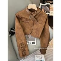 ราคา ราคาพิเศษ เสื้อแจ็คเก็ตหนัง F X PU เสื้อโค้ทสั้นผู้หญิงแฟชั่นทรงหลวมย้อนยุคสำหรับคนตัวเล็ก (28112640436)