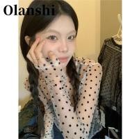 ราคา ราคาพิเศษ เสื้อตาข่าย F X olanshi เสื้อยืดซีทรูลายจุดแบบซีทรูสำหรับผู้หญิงหน้าร้อนเสื้อสวมหัวทรงหลวมเซ็กซี่ (27159196304)
