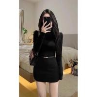 ราคา ราคาพิเศษ F X ชุดเดรสไฮโซสาวฮอตคอเต่าครึ่งแขนยาวสีดำชุดเดรสฤดูใบไม้ร่วงและฤดูหนาวแบบใหม่เข้ารูปรัดรูปกระโปรงตัวในกระโปรงสั้น (26922119132)