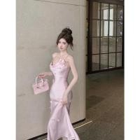 ราคา ราคาพิเศษ F X ชุดเดรสสายเดี่ยวสุดเก๋สไตล์อเมริกันชุดเดรสผ้าซาตินยาวปานกลางเอวสูงใส่แล้วดูผอมพร้อมดอกไม้สำหรับผู้หญิงฤดูร้อน (25335142375)