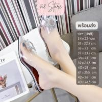 ราคา พร้อมส่ง ส้นสูง 1 5 นิ้ว 35 42 รองเท้าผู้หญิง ส้นเตี้ย รองเท้าแก้ว คริสตอล ส้นใส ส้นอะคลีลิค ส้นแก้ว 3035 (2816568694)