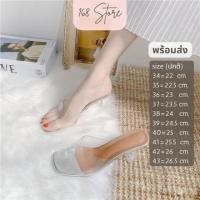 ราคา พร้อมส่ง ส้นสูง 3 นิ้ว 35 42 รองเท้าส้นสูง size 35 42 ส้นแก้ว ส้นใส แต่งยางใส สีเงิน 2966 (5913160169)