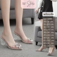 ราคา พร้อมส่ง รุ่นอัพเกรด ส้นสูง 3 นิ้ว 35 42 รองเท้าส้นสูง รองเท้าส้นแก้ว ส้นหนา แต่งผลึก แต่งคริสตอล 508 (3513255519)