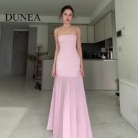 ราคา DUNEA Elegant Mesh Stitching Solid Color Sexy Slim Tube Top Dress (43702962319)