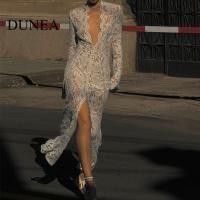 ราคา Dunea ชุดเดรสแขนยาวผ่าข้างเซ็กซี่ของผู้หญิง (29909913259)