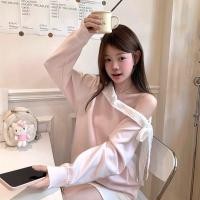 ราคา เสื้อกันหนาวสไตล์เกาหลี อ่อนโยน ไหล่เฉียงพร้อมโบว์ลูกไม้ สำหรับฤดูหนาว (45751915532)