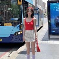 ราคา Ins Sweet Retro Camisole Polka Dot กระโปรง (28701370240)