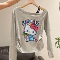 ราคา เสื้อยืดแขนยาวสไตล์เกาหลีคิตตี้ พิมพ์ลายไหล่เอียง สบายๆสำหรับฤดูใบไม้ร่วงและหนา (42072569368)