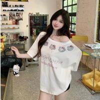 ราคา เสื้อยืดแขนสั้นสไตล์เกาหลี แบบคิตตี้ ลายเพชร ดีไซน์หลวมๆ (44067303621)