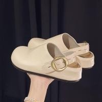 ราคา รองเท้าแตะสไตล์เกาหลี แบบสวมหัวแบนToe Covered ครึ่งสีดำสีขาว สำหรับผู้หญิง (45056598948)