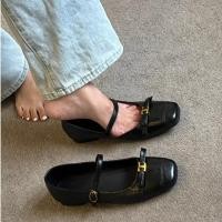 ราคา รองเท้าบัลเล่ต์สไตล์เกาหลีสุภาพสตรี สีดำและน้ำตาล นุ่มสบาย (53153422957)