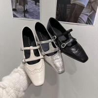 ราคา รองเท้าแมรี่เจนส้นเตี้ยสำหรับสุภาพสตรี พื้นรองเท้าหนา สไตล์ใหม่ สีขาว สีดำ เงิน (50806931367)