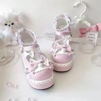 ราคา รองเท้าส้นเตารีดสุภาพสตรี สไตล์คอลเลจ โลลิต้า สีฟ้าและสีชมพู (41229418687)