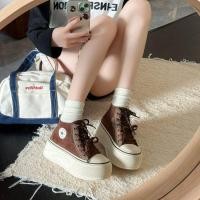 ราคา รองเท้าผ้าใบผู้หญิง สไตล์วิทยาเขต Retro All Match High Top ขนาดพอดี มีส้นหนา (52653919380)