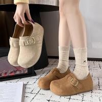 ราคา รองเท้าแฟชั่นสไตล์อังกฤษ Retro All Match Birkenstock รองเท้า Apricot Camel เพิ่มความสูงรองเท้าไม่มีส้นหนาSoled (44277774986)