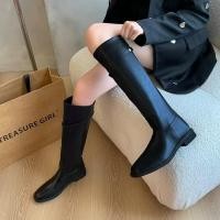 ราคา สุภาพสตรีหนาsoledรองเท้า 2024 ฤดูใบไม้ร่วงฤดูหนาวใหม่ส้นเตี้ยความสูง 3 ซม สีดํา สีน้ําตาลรองเท้าสไตล์อังกฤษ Pointed Toe Stovepipe Knightรองเท้า (26109030778)