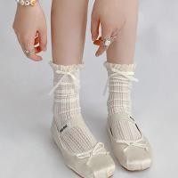 ราคา ถุงเท้าโลลิต้า ผ้าลูกไม้ ประดับโบว์ สีขาว (23885756960)