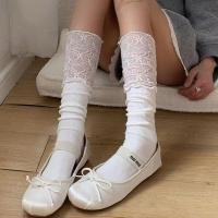 ราคา ถุงเท้าลูกไม้สีขาวผู้หญิงเชื้อราขอบกลางหลอดกองถุงเท้าเย็บถุงเท้าลูกวัวถุงน่อง (26806038174)