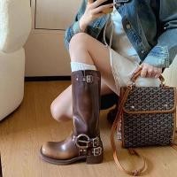 ราคา สุภาพสตรีรองเท้าขายร้อนขนาดเล็กความสูง 5 ซม ส้นหนารองเท้าอัศวินสไตล์อังกฤษสีน้ําตาล สีดํา Retro หนา Soled ยาวรองเท้าแฟชั่น (23752297236)