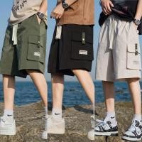 ราคา กางเกงขาสั้นผู้ชายดีไซน์หลายกระเป๋าทรงหลวมสไตล์สตรีทเอวยางยืดมีเชือกผูกชุดลําลอง (40579244692)