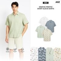 ราคา AIIZ เสื้อเชิ้ตแขนสั้นลายพิมพ์กราฟิก AIIZ Men s Graphic Printed Short Sleeve Shirt (44276585635)