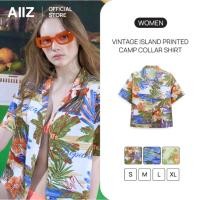 ราคา AIIZ เสื้อเชิ้ตฮาวายผู้หญิงแขนสั้นพิมพ์ลายวินเทจ (44856094525)