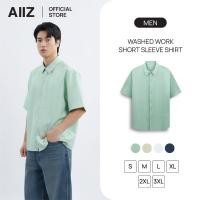 ราคา AIIZ เสื้อเชิ้ตผู้ชายแขนสั้นผ้าป๊อปลินสีพื้น Men s Washed Work Short Sleeve Shirt (46651805601)