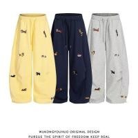 ราคา กางเกงขากว้างทรงหลวม สีเทาอ่อน ออกแบบเอวสูงพร้อมยางยืดและสายล๊อก (42317070556)