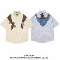 ราคา EERSHENSHIE เสื้อเชิ้ตแขนสั้นพิมพ์ลายการ์ตูนหมีวินเทจฤดูร้อน Retro สนุกทรงหลวม (42951629388)