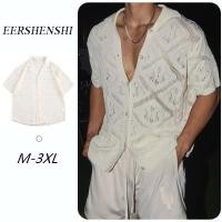 ราคา เอร์เชนชิ เสื้อเชิ้ตผู้ชายฤดูร้อนใหม่แนวโน้มบางย้อนยุคระบายอากาศกลวงลูกไม้เสื้อคอปกคิวบา (26578156203)