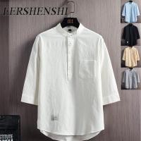 ราคา EERSHENSHHI เสื้อเชิ้ตสไตล์ผ้าลินินฤดูร้อนผู้ชายสามไตรมาสแขนเสื้อสไตล์จีนเสื้อแขนสั้น (42900278320)