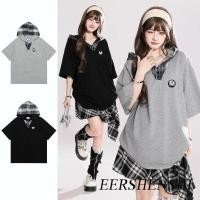 ราคา เชิ้ตแขนสั้นมีฮู้ด คุณภาพสูง ดีเทลลายสก๊อต (53754378542)