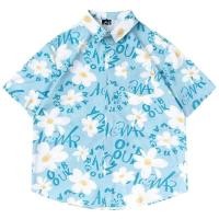 ราคา EERSHENSHHI เสื้อฮาวายพิมพ์ลาย Retro Surfing สไตล์ฮ่องกงผู้ชายและผู้หญิงชายหาดริมทะเลวันหยุดคู่แขนสั้นเสื้อลายดอก (26285107483)