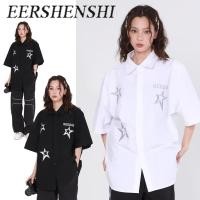 ราคา Ershenshi เสื้อเชิ้ตแขนสั้นปักลาย เสื้อคู่รักสไตล์เกาหลีสบายๆ (23065231954)