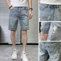 ราคา Eershenshi กางเกงยีนส์ขาสั้นแฟชั่น Distressed สําหรับผู้ชาย (26283462753)