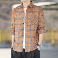ราคา เสื้อเชิ้ตแขนยาวลายสก๊อตสีส้มสำหรับผู้ชาย (55255755357)