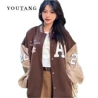 ราคา YOUTANG ชุดเบสบอล American Retro พิมพ์ลายแขนยาวคอวีฤดูใบไม้ร่วงสไตล์เกาหลีประกบสีตัดกันคาร์ดิแกนกระดุมแถวเดียวแจ็คเก็ตไซส์ใหญ่ (23346632164)