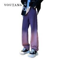 ราคา YOUTANG กางเกงยีนส์ผู้ชาย สไตล์อเมริกัน แนวสตรีท ดีไซน์ไล่ระดับสีม่วง ไฮสตรีท ขาตรง (21982739319)