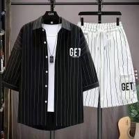 ราคา เสื้อเชิ้ตแขนสั้นผู้ชาย ลายสไตล์ฤดูร้อน เหมาะสำหรับใส่พักผ่อนหรือเที่ยวทะเล (52204776639)