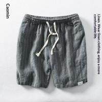 ราคา กางเกงขาสั้นผ้าลินินลายทางสไตล์ญี่ปุ่นสำหรับผู้ชาย (51704776675)