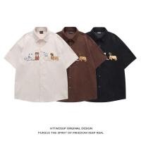 ราคา คุณทัง เสื้อเชิ้ตแขนสั้นผ้าลูกฟูกปักลายแมวน่ารักสําหรับเยาวชนชุดลําลองฤดูร้อน (49254165898)