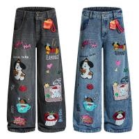 ราคา กางเกงยีนส์เอวสูง ขากว้างตรง ปักลายการ์ตูนย้อนยุค (47552835120)