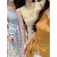 ราคา เสื้อกล้ามสายเดี่ยวถักคอวี ดีไซน์สำหรับหน้าร้อน มีสายรัดตกแต่ง (57757535512)