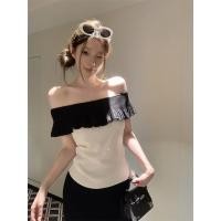 ราคา เสื้อถักเปิดไหล่ระบายสี (51806786420)