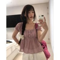 ราคา เสื้อเชิ้ตแขนสั้นลายสก๊อตแขนพอง 2025 (40907202686)