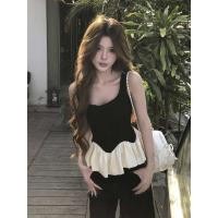 ราคา เสื้อกล้ามสายเดี่ยวเซ็กซี่สำหรับฤดูร้อน สีตัดกันและแขนกุดสไตล์บอลลูน (55756540184)